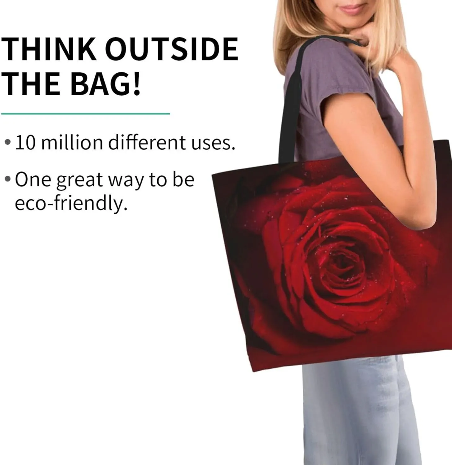 Rose Canvas Tote Bag Rose Flower Shoulder Bag Handbag Flower Casual Women Grocery Bags Womens Bag for Outdoor
