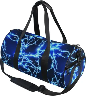 Round Duffel Sports Bag Lightning Blue Lightweight with Inner Pocket Gym Bag for Men Women Duffle Bag for Travel Sports