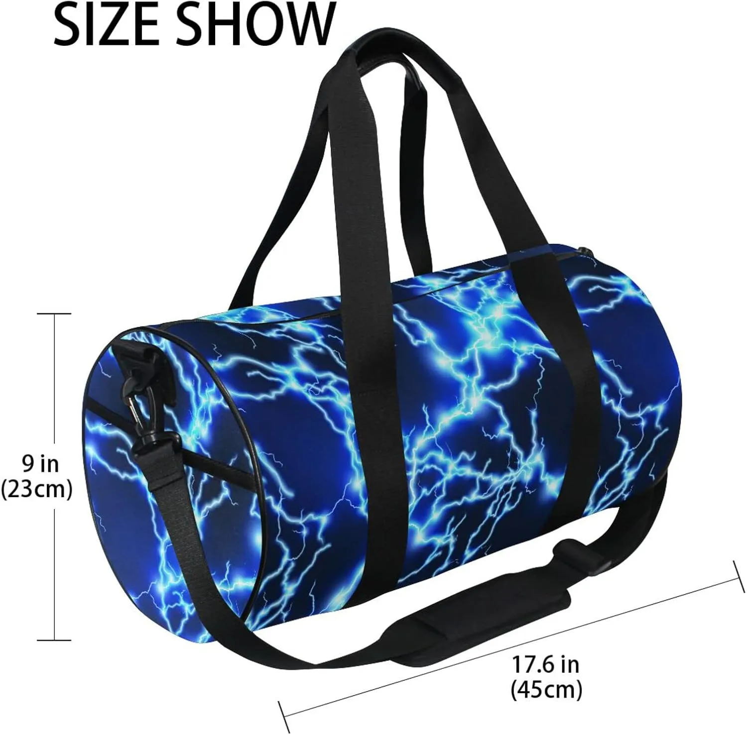 Round Duffel Sports Bag Lightning Blue Lightweight with Inner Pocket Gym Bag for Men Women Duffle Bag for Travel Sports