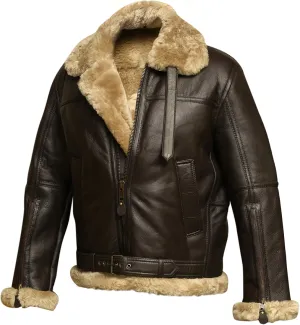 RSH LeatherCraft RAF Bomber Ginger Aviator British Sheepskin Shearling Leather Jacket by GENUSKIN