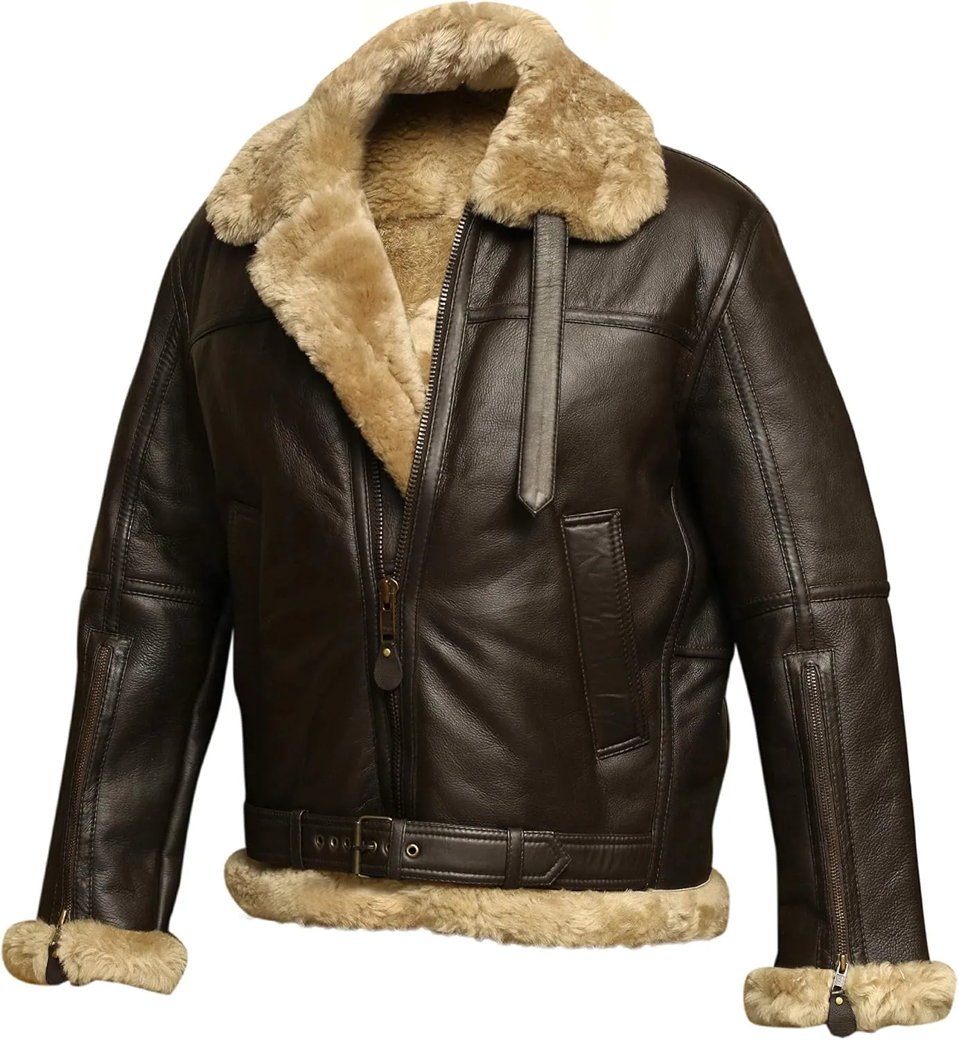 RSH LeatherCraft RAF Bomber Ginger Aviator British Sheepskin Shearling Leather Jacket by GENUSKIN