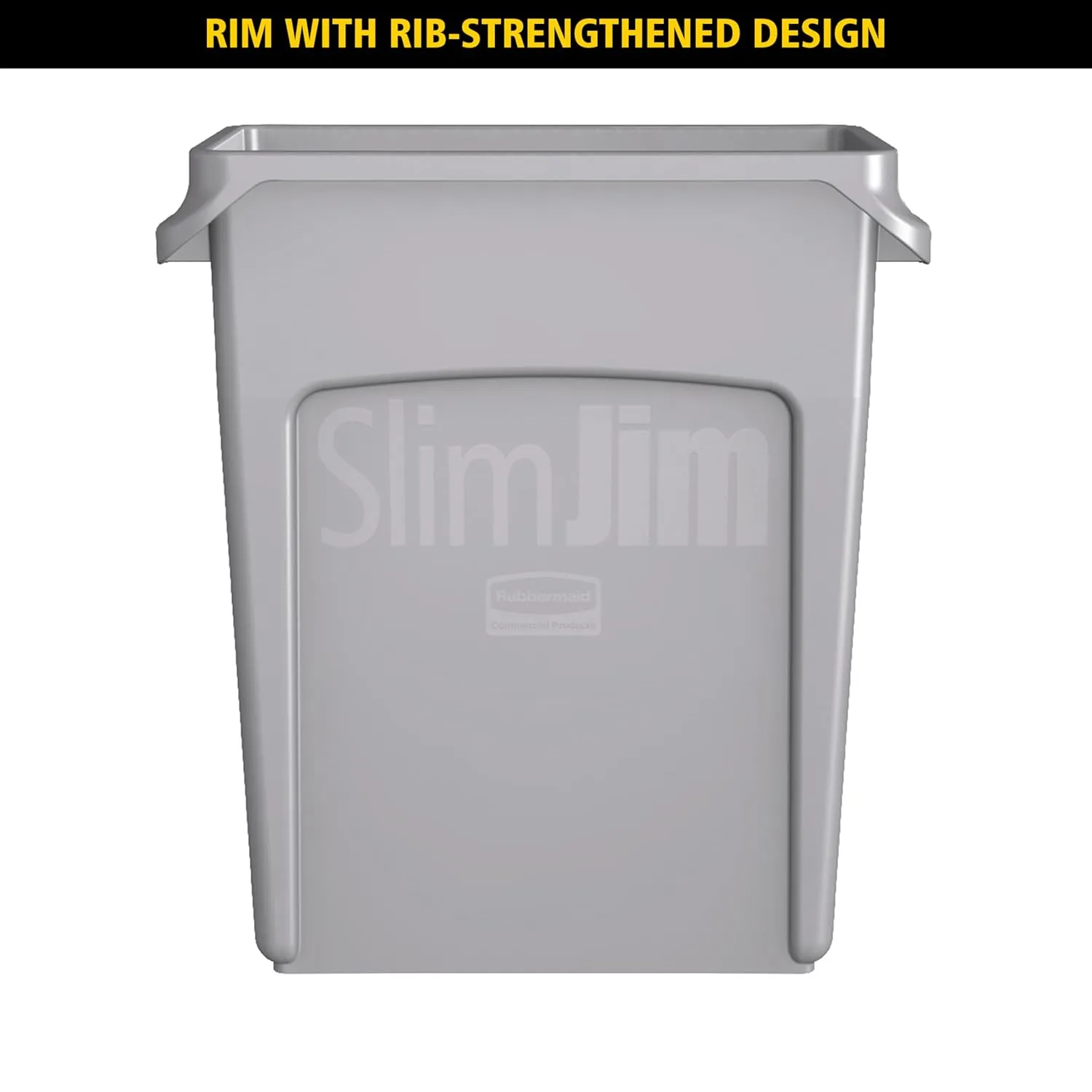 Rubbermaid Commercial Products Slim Jim Plastic Rectangular Trash/Garbage Can/Bin with Venting Channels, 16 Gal, Gray, for Kitchens/Classrooms/Offices/Back of House
