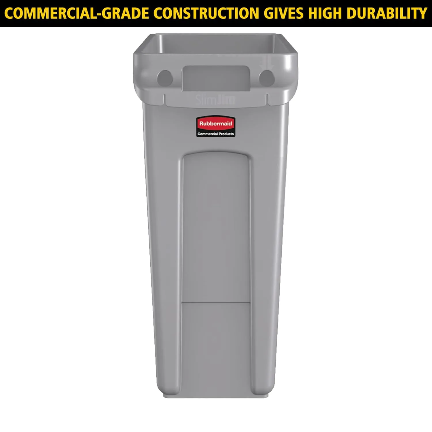 Rubbermaid Commercial Products Slim Jim Plastic Rectangular Trash/Garbage Can/Bin with Venting Channels, 16 Gal, Gray, for Kitchens/Classrooms/Offices/Back of House