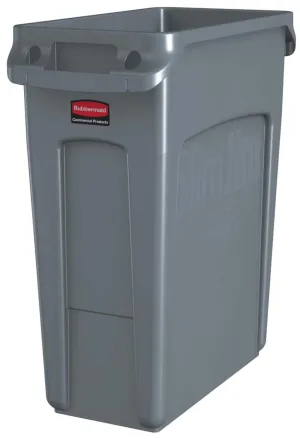 Rubbermaid Commercial Products Slim Jim Plastic Rectangular Trash/Garbage Can/Bin with Venting Channels, 16 Gal, Gray, for Kitchens/Classrooms/Offices/Back of House