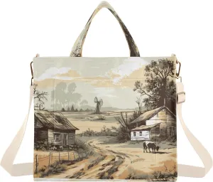 Rural Village Corduroy Tote Bag for Women Hobo Crossbody Bag Purse Stylish Shoulder Handbag Messenger Bags, S