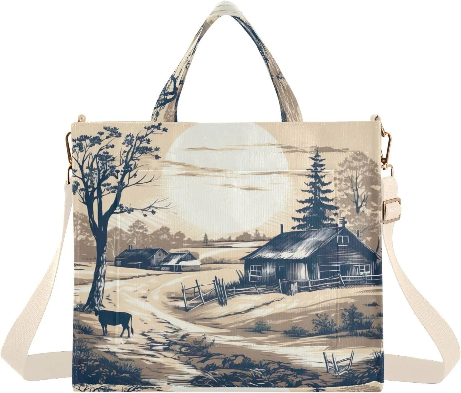 Rural Village Corduroy Tote Bag for Women Hobo Crossbody Bag Purse Stylish Shoulder Handbag Messenger Bags, S