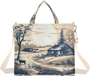 Rural Village Corduroy Tote Bag for Women Hobo Crossbody Bag Purse Stylish Shoulder Handbag Messenger Bags, S