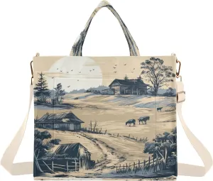 Rural Village Corduroy Tote Bag for Women Hobo Crossbody Bag Purse Stylish Shoulder Handbag Messenger Bags, S
