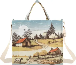 Rustic Farmhouse Village Corduroy Tote Bag for Women Hobo Crossbody Bag Purse Stylish Shoulder Handbag Messenger Bags, S