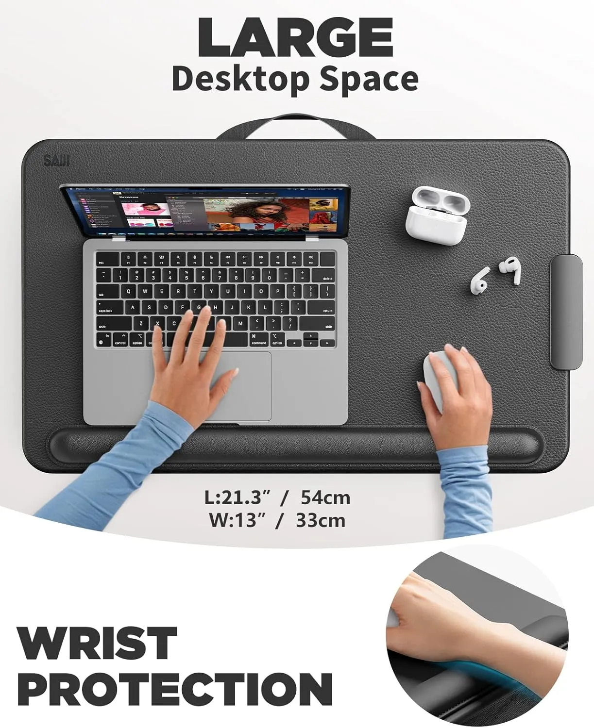 SAIJI Laptop Lap Desk, Portable Laptop Desk for Bed - Fits Up to 17" Laptops & MacBook,Lightweight Lap Tray Table with Storage Drawer, Lap Desk with Cushion, Lap Stand for Bed & Couch
