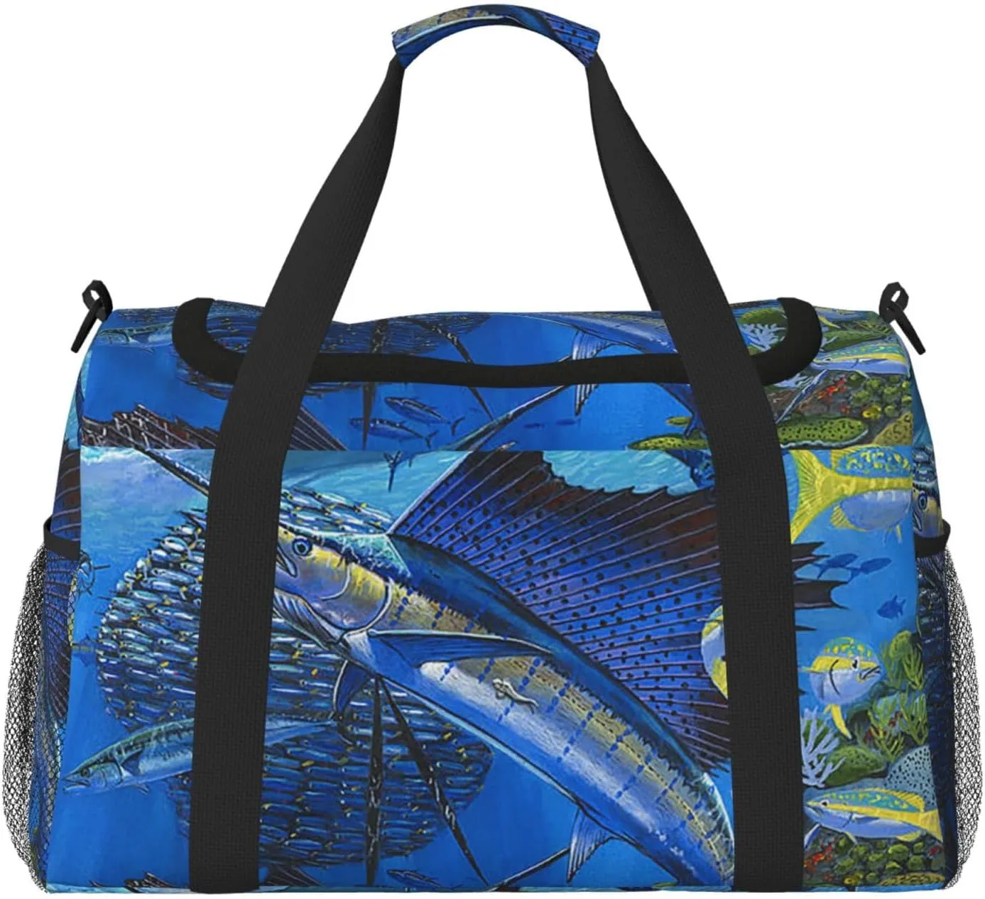 Sailfish On The Reefs Travel Duffel Bag Personal Item Bag Gym Bag Weekender Overnight Bag Carry On Bag For Airplane Weekender Bags For Women Men pattern64