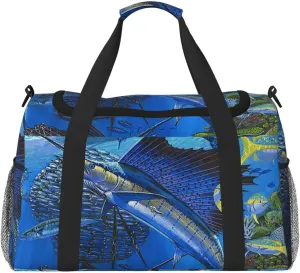 Sailfish On The Reefs Travel Duffel Bag Personal Item Bag Gym Bag Weekender Overnight Bag Carry On Bag For Airplane Weekender Bags For Women Men pattern64