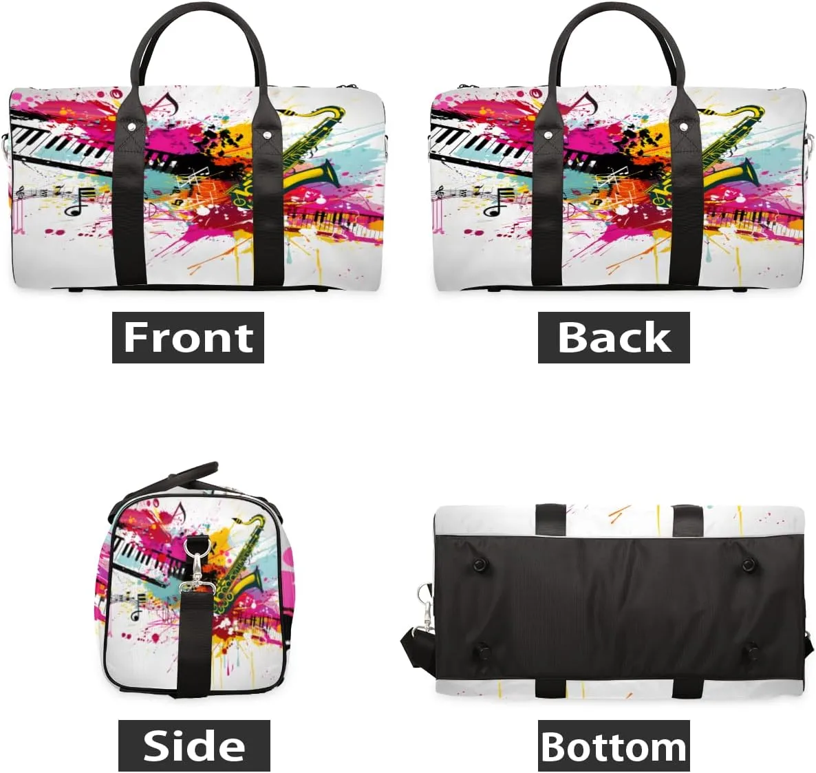 Saxophone Travel Duffle Bag, Sports Gym Bags for Women Men, Carry On Weekender Overnight Bag, Jazz Music Theme Workout Hospital Airplane Trips Bag