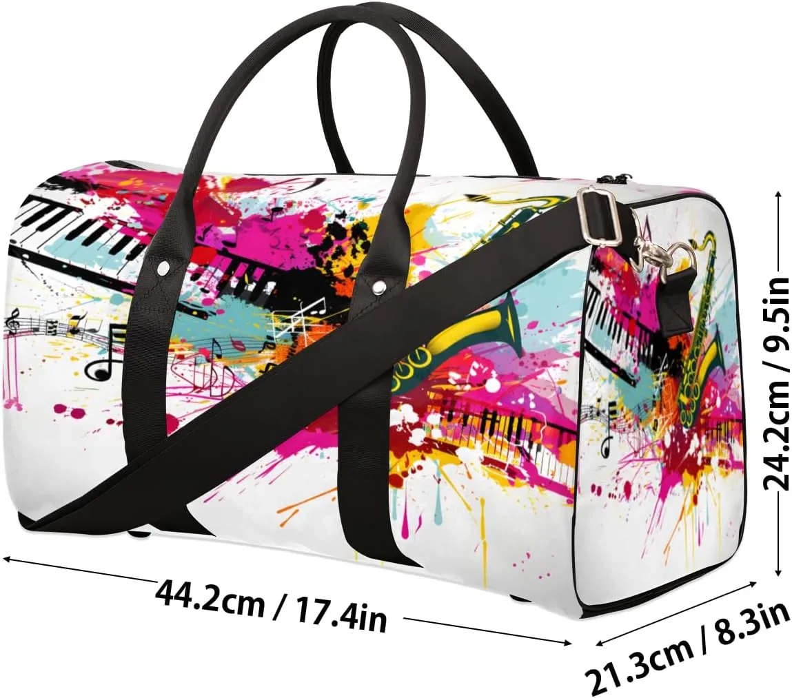 Saxophone Travel Duffle Bag, Sports Gym Bags for Women Men, Carry On Weekender Overnight Bag, Jazz Music Theme Workout Hospital Airplane Trips Bag