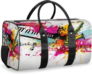 Saxophone Travel Duffle Bag, Sports Gym Bags for Women Men, Carry On Weekender Overnight Bag, Jazz Music Theme Workout Hospital Airplane Trips Bag