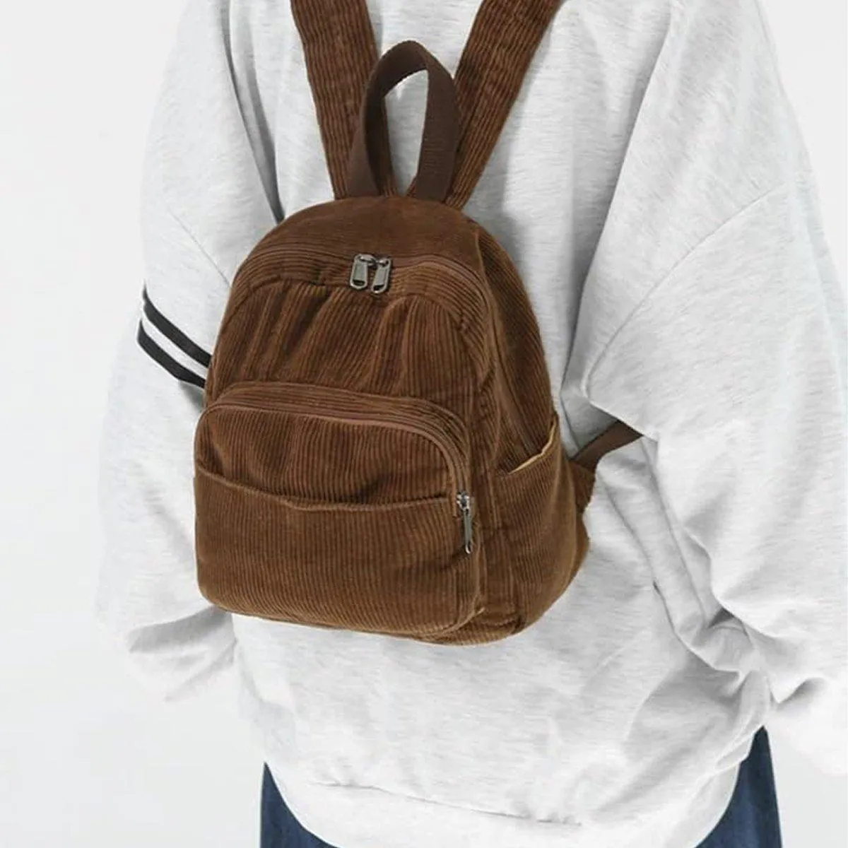 Schoolbag Corduroy Shoulder Bag Simple Mini Backpack for Daily Casual Use
