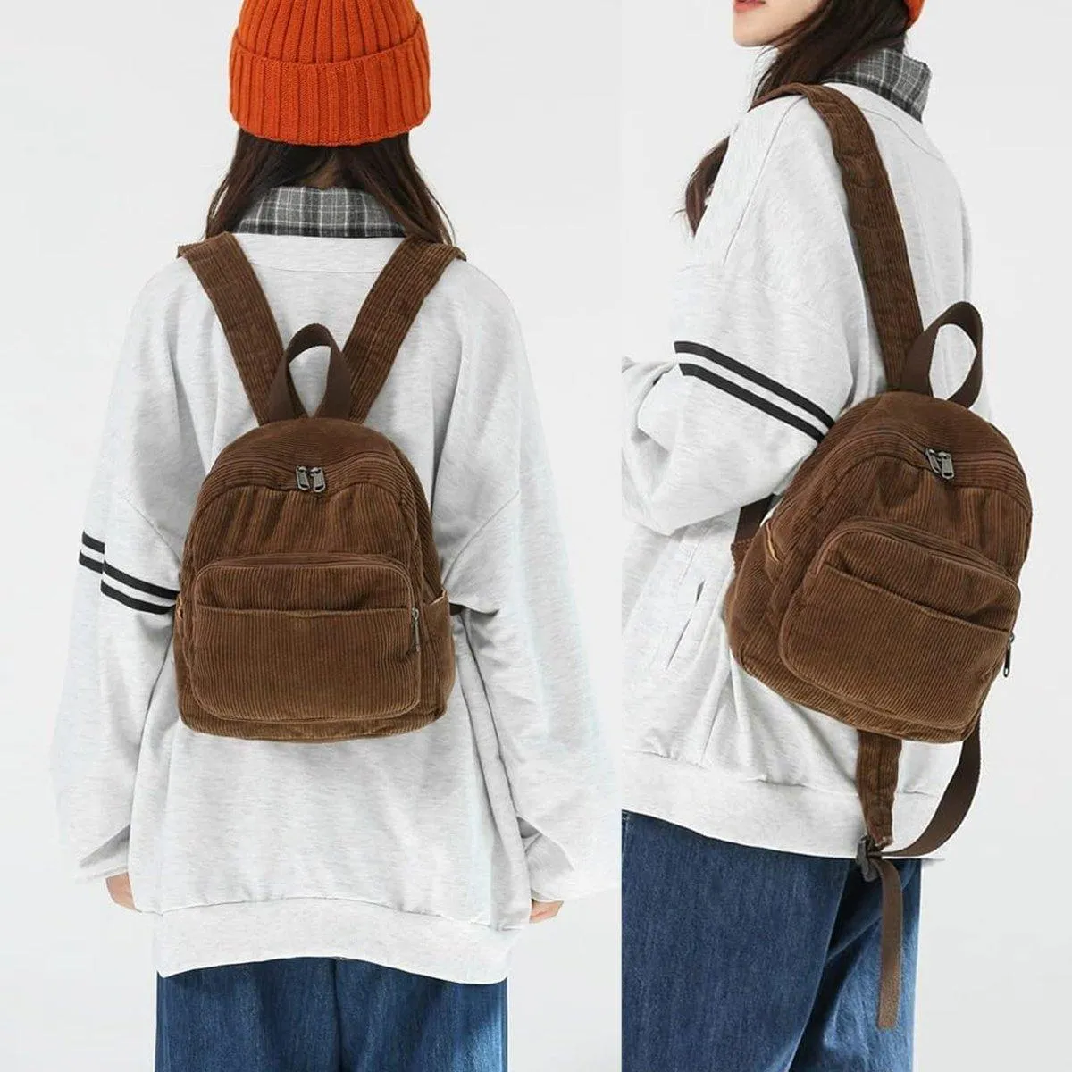 Schoolbag Corduroy Shoulder Bag Simple Mini Backpack for Daily Casual Use