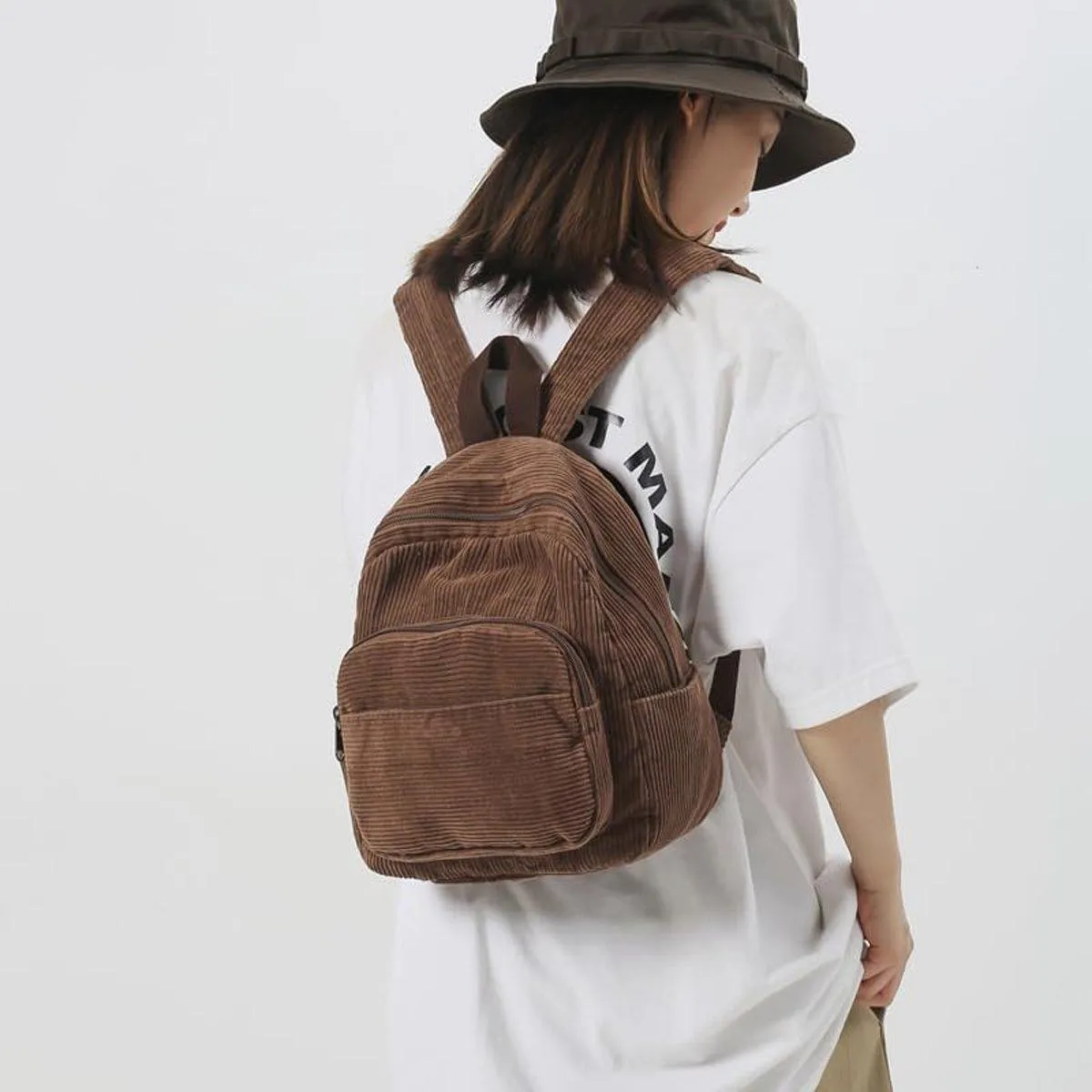 Schoolbag Corduroy Shoulder Bag Simple Mini Backpack for Daily Casual Use