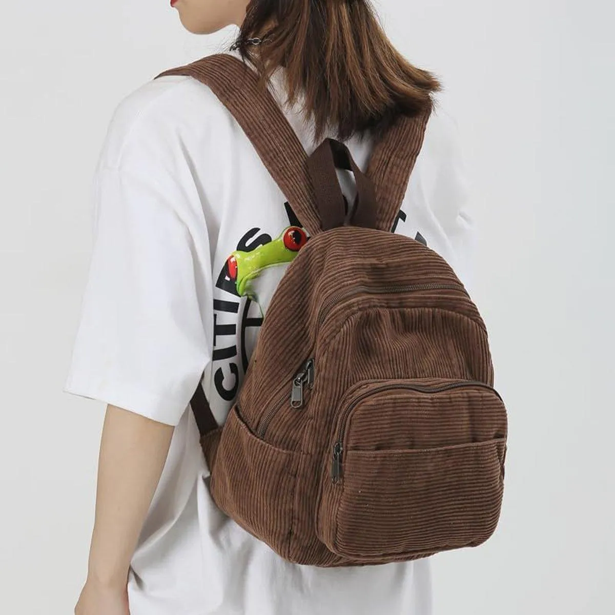 Schoolbag Corduroy Shoulder Bag Simple Mini Backpack for Daily Casual Use