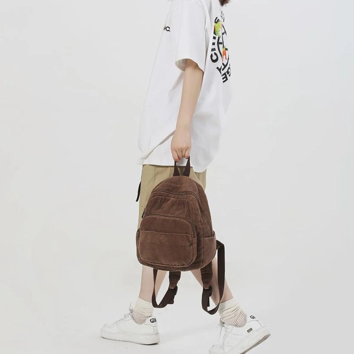 Schoolbag Corduroy Shoulder Bag Simple Mini Backpack for Daily Casual Use