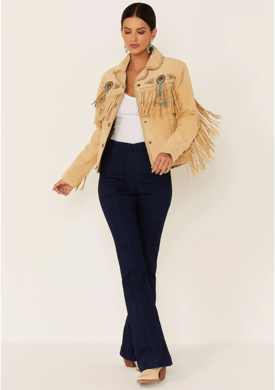 Scully Women's Fringe and Beaded Boar Suede Leather Jacket - L152-86