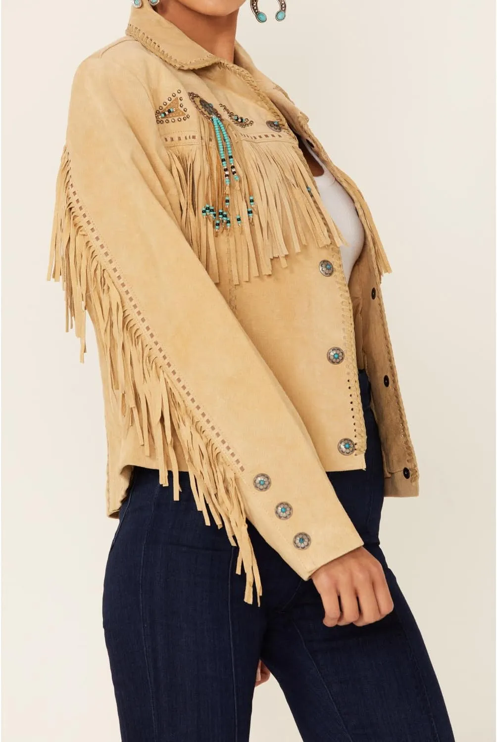 Scully Women's Fringe and Beaded Boar Suede Leather Jacket - L152-86