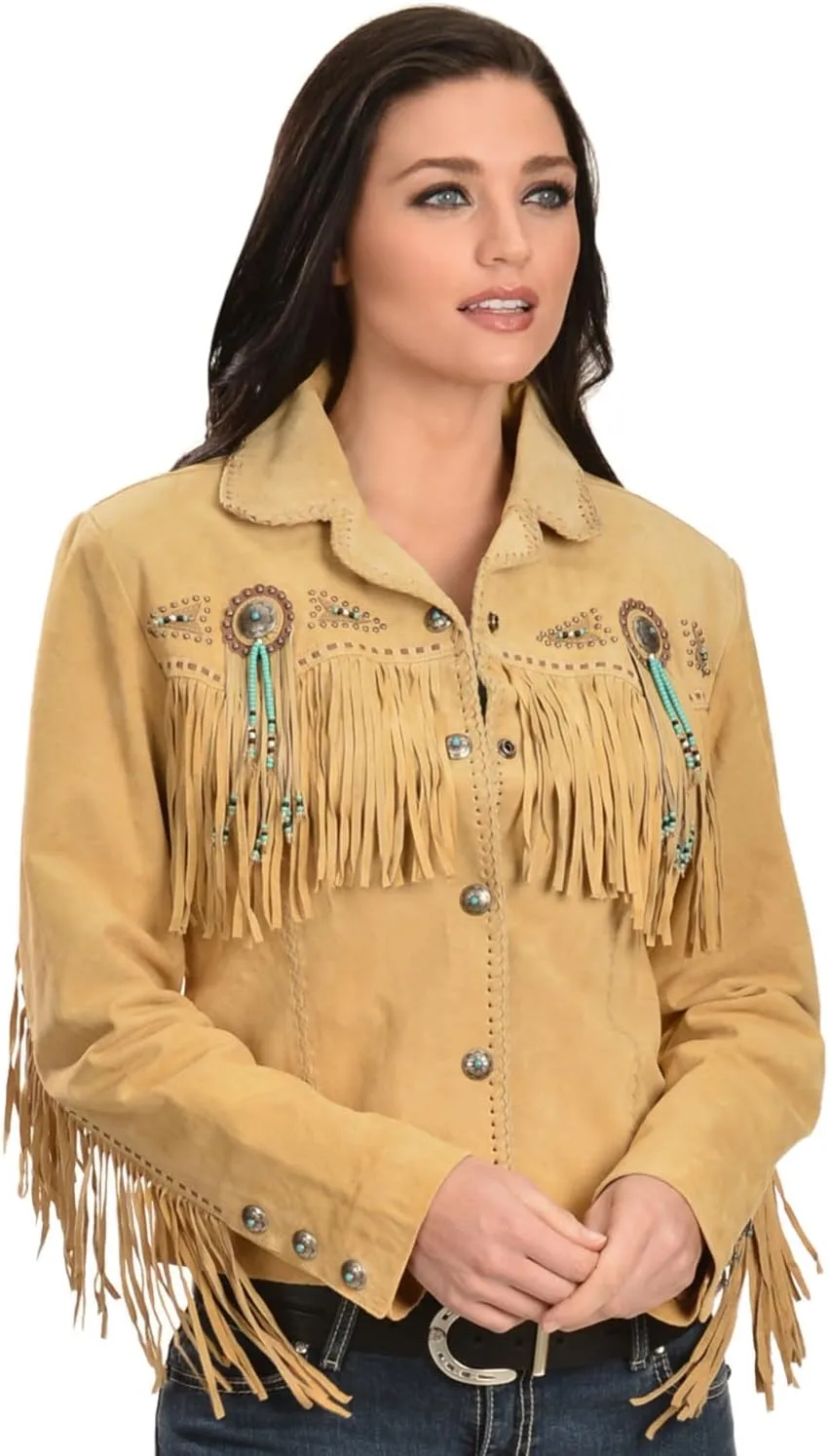 Scully Women's Fringe and Beaded Boar Suede Leather Jacket - L152-86