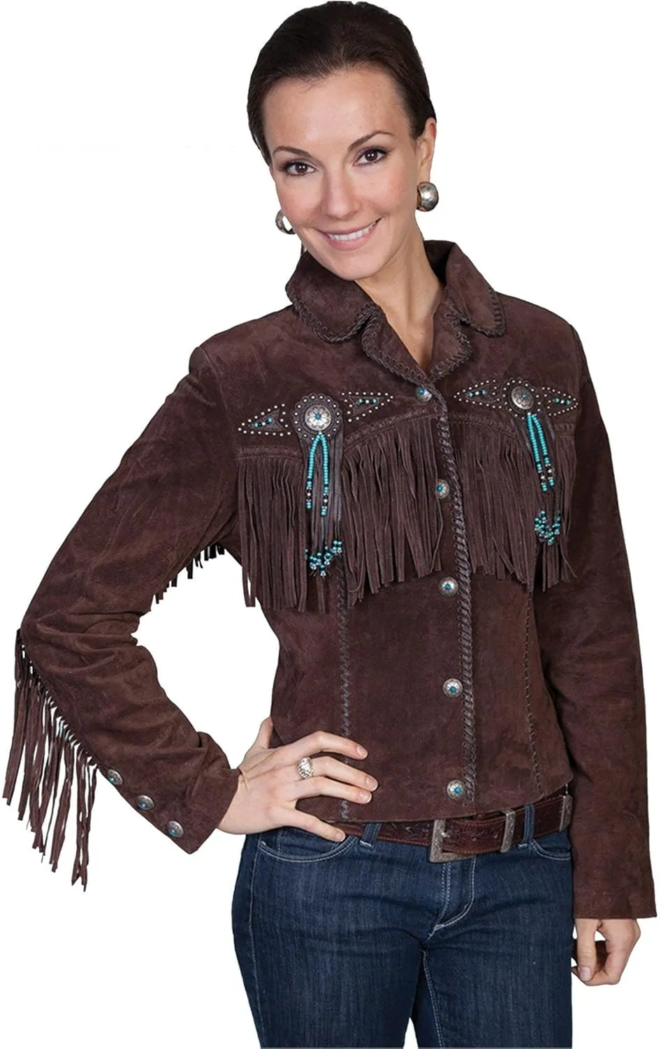 Scully Women's Fringe and Beaded Boar Suede Leather Jacket - L152-86