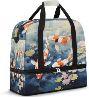 Sea Animal Fish Foldable Duffle Bag with Shoes Compartment Large Capacity Waterproof Travel Weekender Bag Overnight Bag for Sports Gym