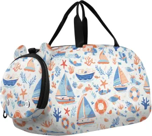 Sea Cartoon Pattern Kids Duffel Bag with Shoes Compartment Large Capacity Sports Overnight Travel Bag for Travel, Sports, Duffel, Weekender