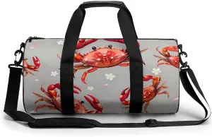 Seafood Marine Crabs Cherry Flowers Gym Bag Cylindrical Sports Bag Travel Duffel Bag with Shoulder Strap