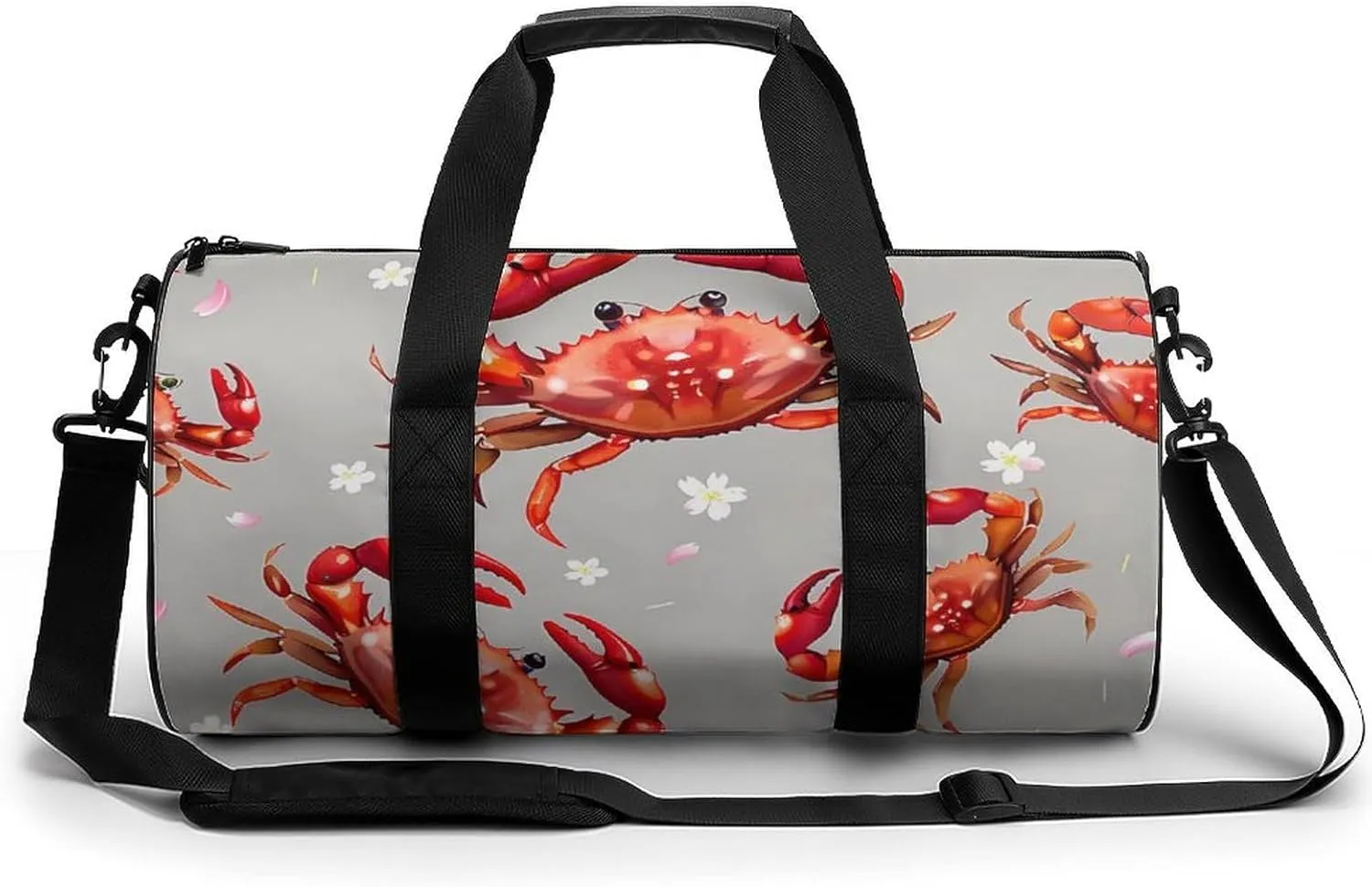 Seafood Marine Crabs Cherry Flowers Gym Bag Cylindrical Sports Bag Travel Duffel Bag with Shoulder Strap