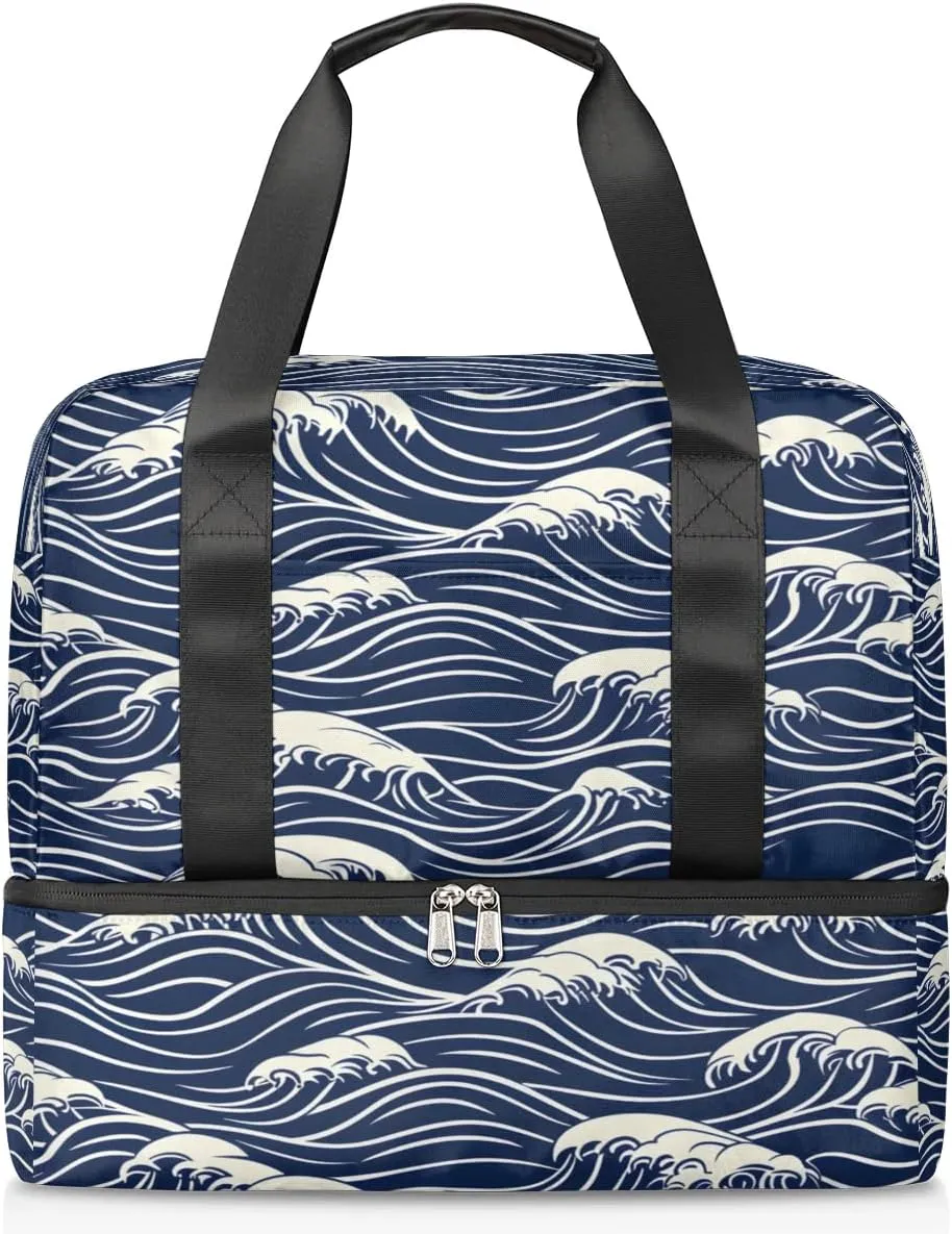 Seawater Print Travel Duffel Bag Dry Wet Separated Sports Tote Travel Duffle Bag Gym Workout Bag Women Travel Duffel Bag for Women, Travel, Gym, Work