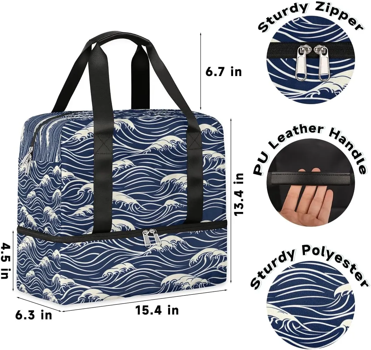 Seawater Print Travel Duffel Bag Dry Wet Separated Sports Tote Travel Duffle Bag Gym Workout Bag Women Travel Duffel Bag for Women, Travel, Gym, Work