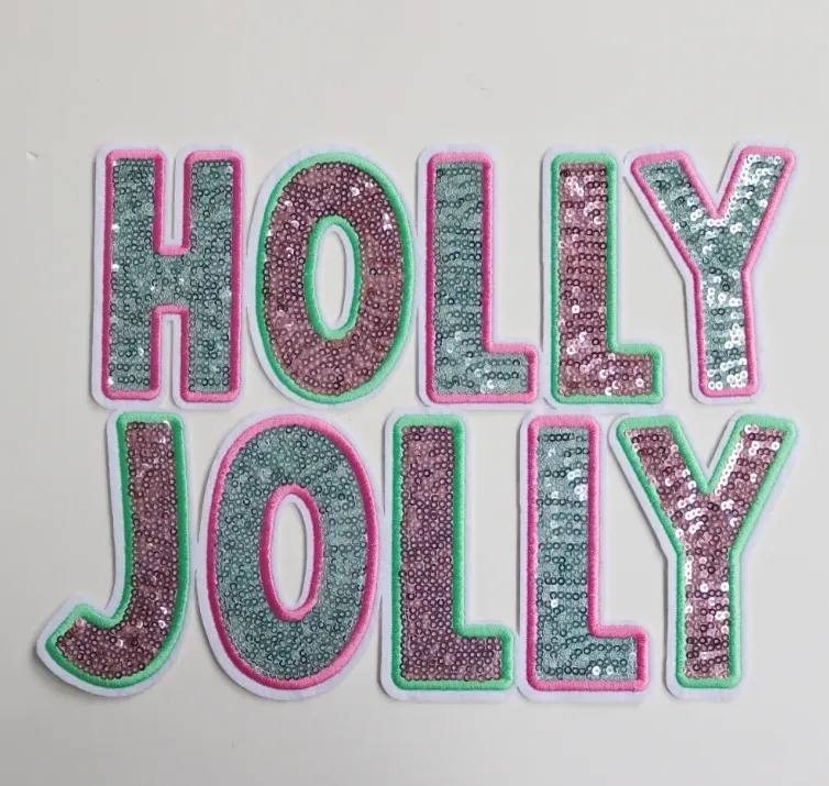 Sequin/chenille patch Holly Jolly