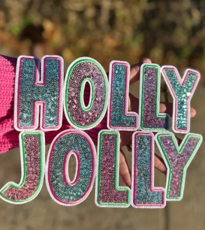 Sequin/chenille patch Holly Jolly