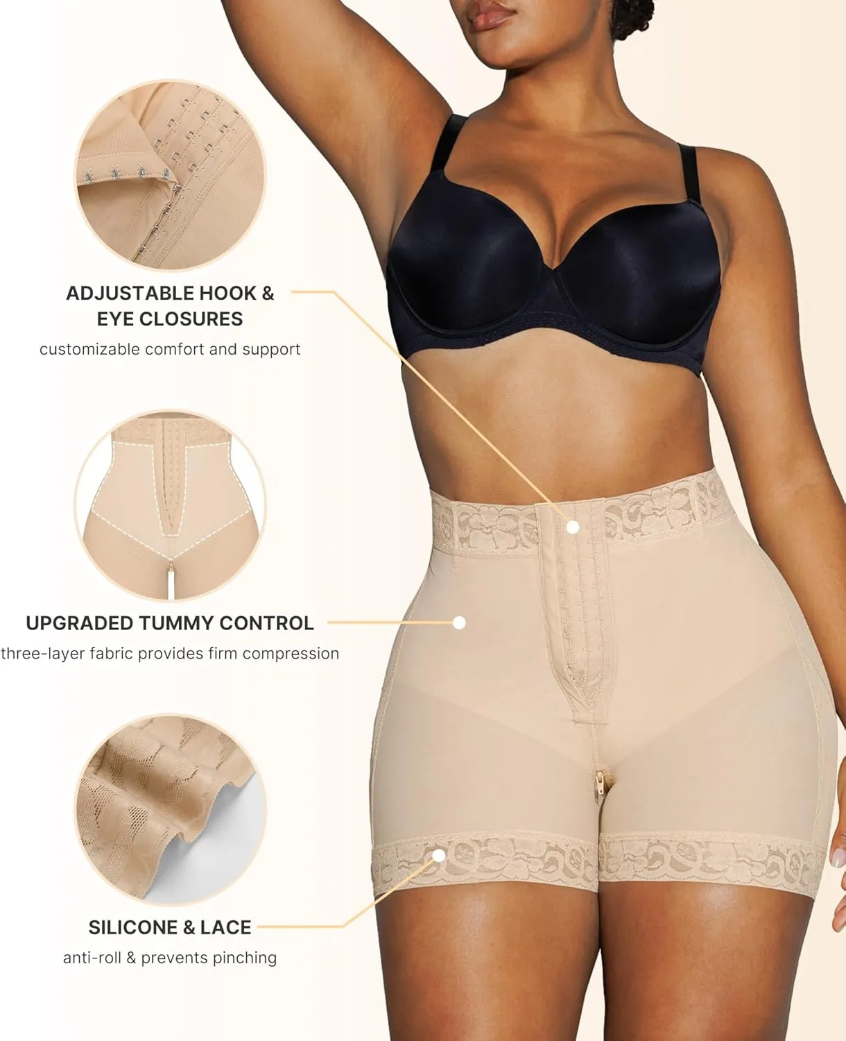 SHAPELLX Butt Lifter Shapewear Tummy Control Shorts For Women Waist Cincher With Hook Zipper Closure Body Shaper Wear