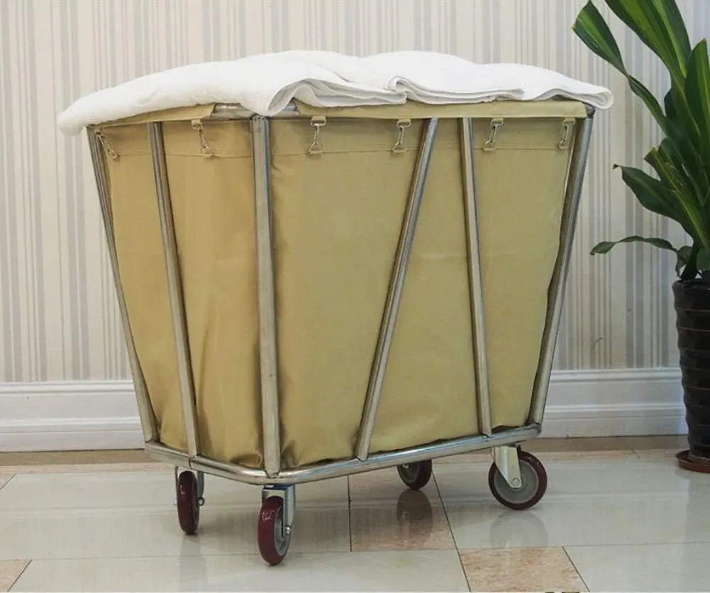 Shelf Movable Hand Trucks Storage,Kitchen Movable Trolleys, Rolling Laundry Sorter Cart On Wheels,Wheeled Hotel Trolley Bin with Movable Bag/Beige/90X65X85Cm (Beige 90X65X85Cm)