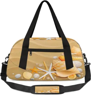 Shell Starfish Kids Overnight Duffle Bags for Girls Boys, Sandy Beach Lightweight Sports Gym Bag for Kids，Small Overnight Weekender Carry on Travel Bags Dance Bag