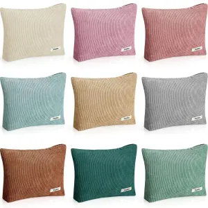 Sherr 9 Pcs Corduroy Makeup Bags 10 x 7 Inches Cosmetic Bag Large Velvet Travel Aesthetic Pouch Travel Makeup Organizer Toiletry Bag for Purse Accessories Cosmetics Pouch for Women, 9 Colors