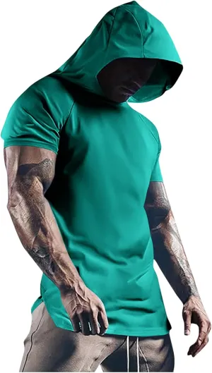 Short Sleeve Hoodies for Men Loose Fit Workout Quick Dry Moisture Wicking Mesh Athletic Lightweight Hooded T-Shirt Plain