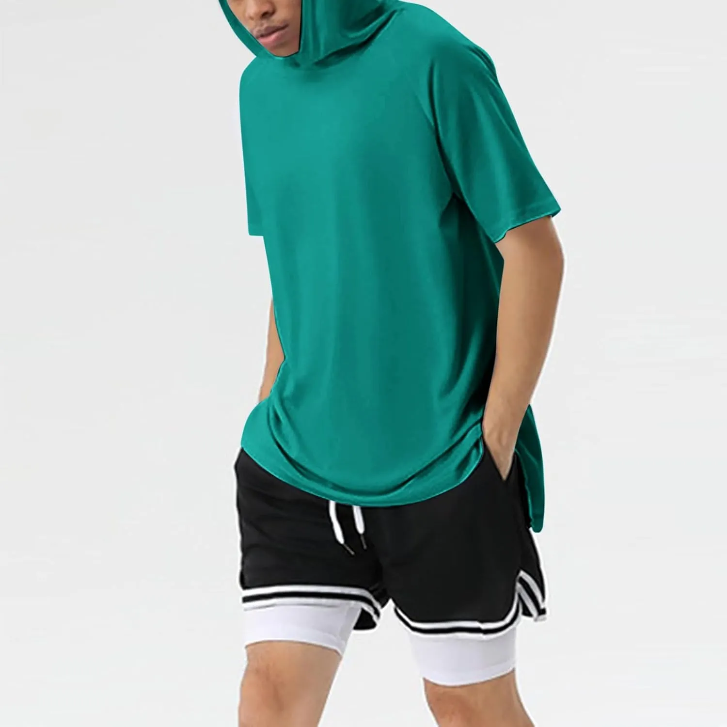 Short Sleeve Hoodies for Men Loose Fit Workout Quick Dry Moisture Wicking Mesh Athletic Lightweight Hooded T-Shirt Plain