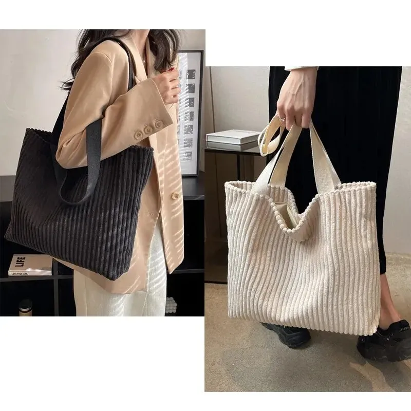 Shoulder Tote Bag in Corduroy for Casual Outings
