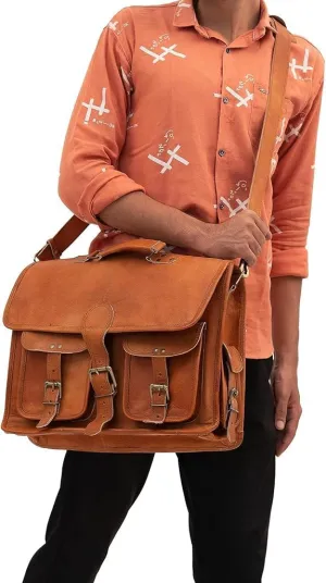 Shy Shy Let's Touch The Sky Leather briefcase laptop bag messenger satchel 11 Inch best Handmade Leather bag, Brown, Large