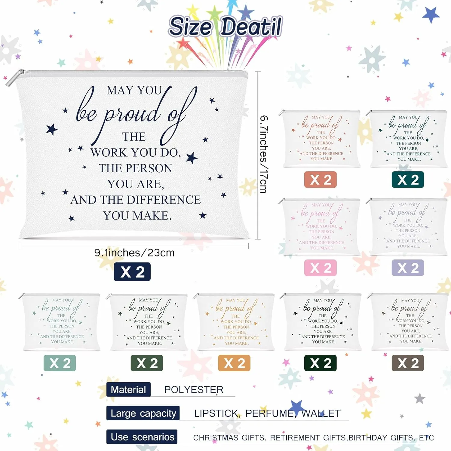 Sieral 20 Pcs CNA Week Appreciation Gifts Cosmetic Bags May You Be Proud Cosmetic Pouch Motivational Gift Canvas Bag with Zipper Appreciation Makeup Bags for Graduation Nurse Volunteer(White)
