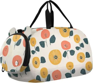 Simple Retro Blooms Circle Gym Duffel Bag with Shoes Compartment Large Capacity Gymnastics Sports Bag for Beach Swim Bags Pool Sports