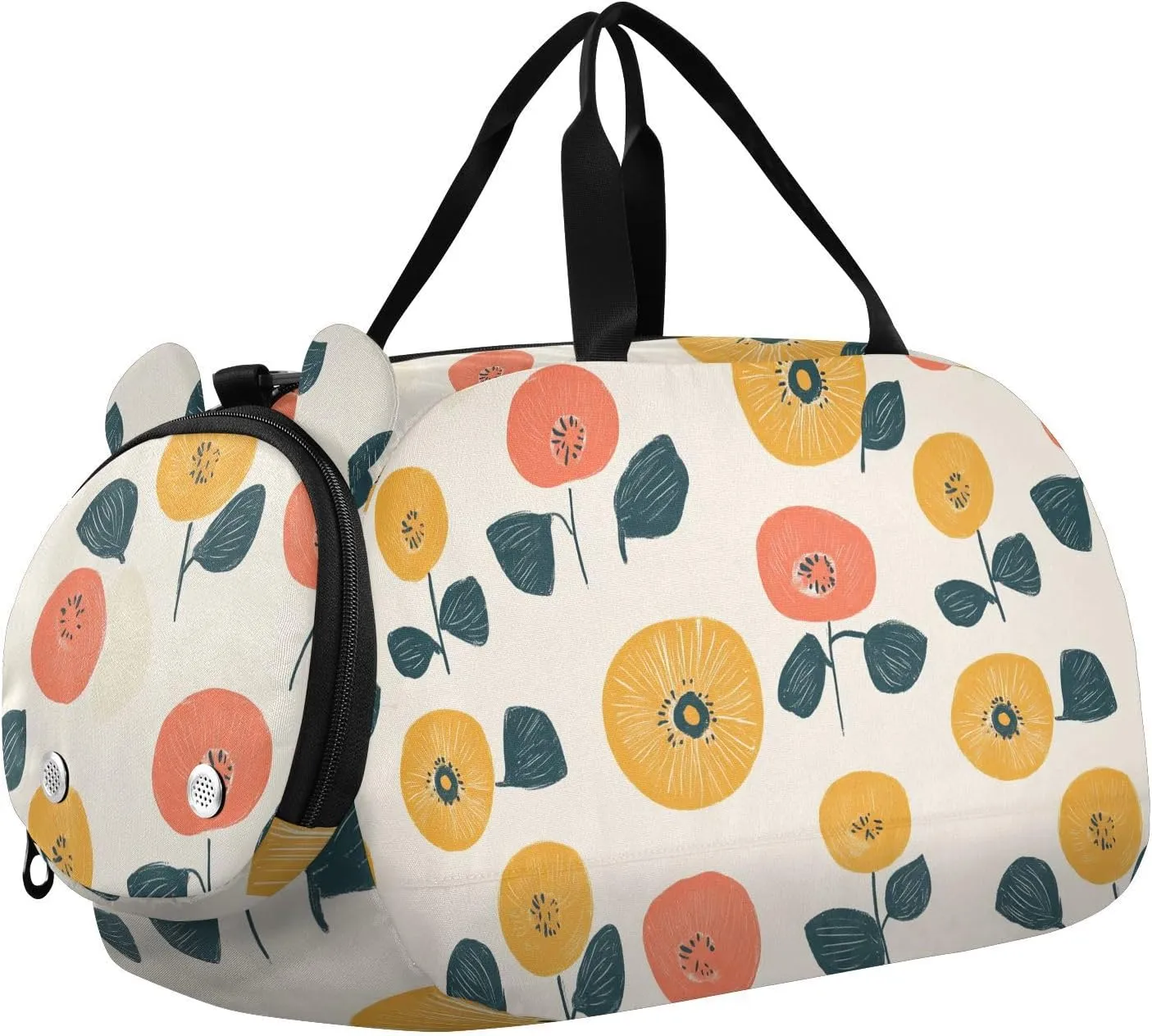Simple Retro Blooms Circle Gym Duffel Bag with Shoes Compartment Large Capacity Gymnastics Sports Bag for Beach Swim Bags Pool Sports