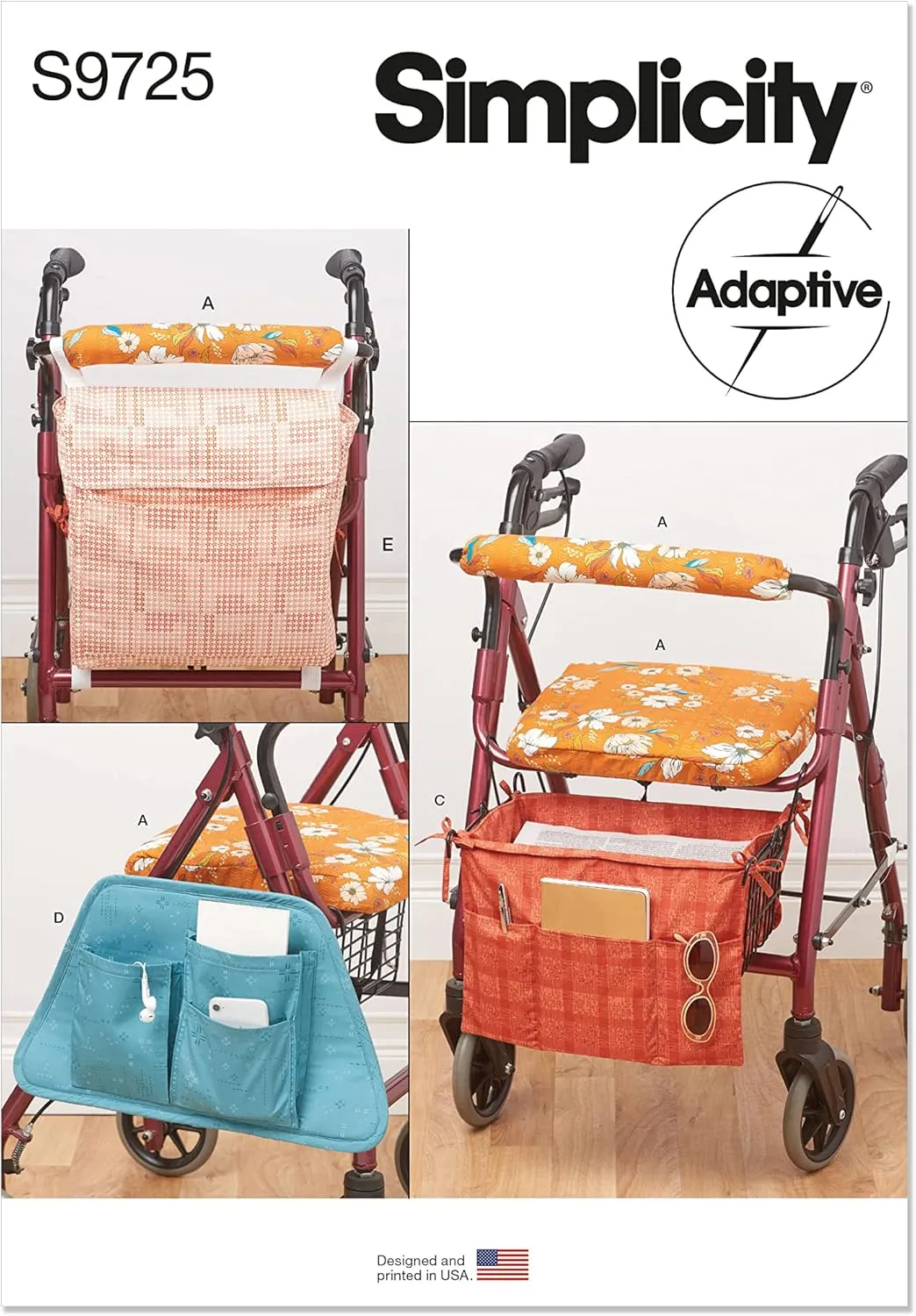 Simplicity Wheeled Walker Accessories Sewing Pattern Kit, Code S9725, One Size, Multicolor