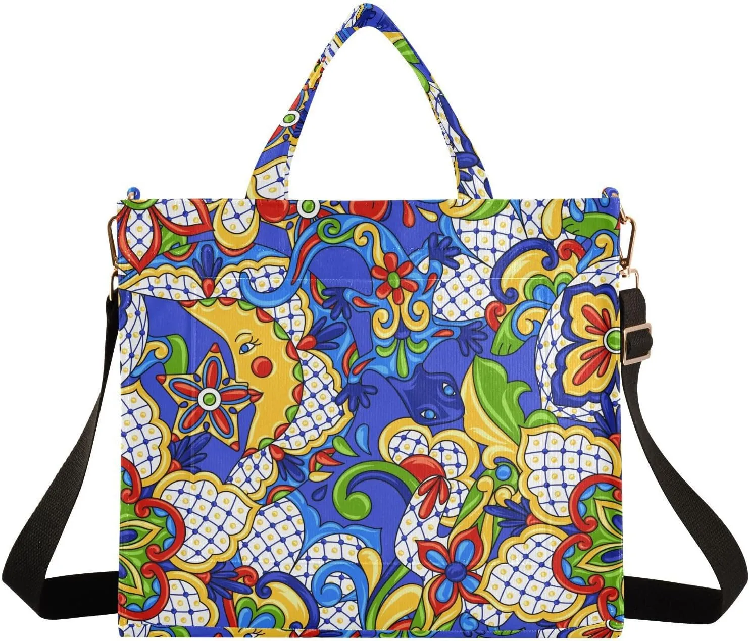 Sinestour Mexican Talavera Tote Bag for Women Shoulder Bag Purses Tote Handbag Travel Crossbody Bag for Vacation Beach Trip