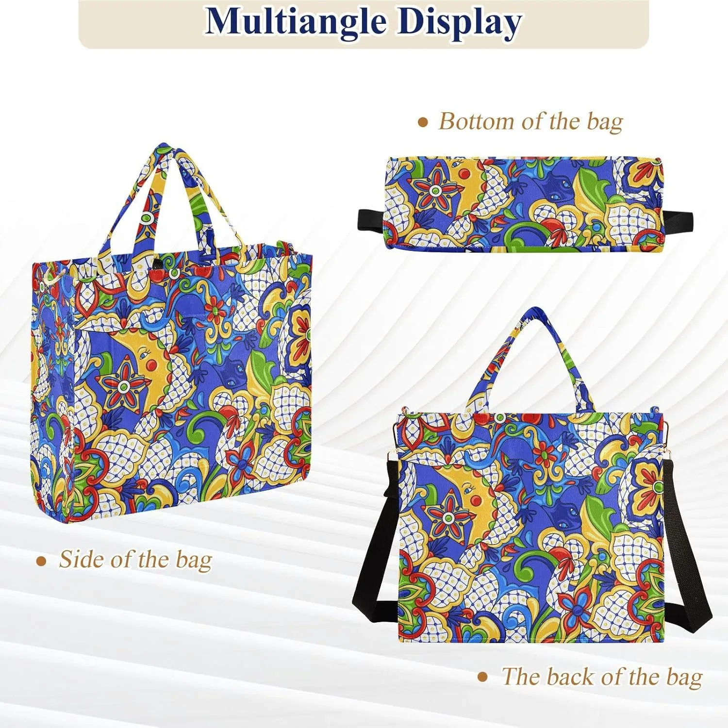 Sinestour Mexican Talavera Tote Bag for Women Shoulder Bag Purses Tote Handbag Travel Crossbody Bag for Vacation Beach Trip